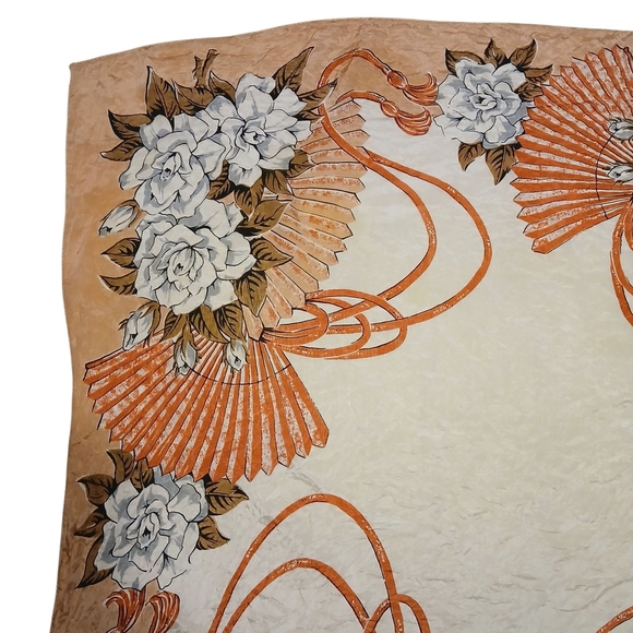 Vintage Carol Stanley Floral and Fan Patterned Scarf - Picture 3 of 6